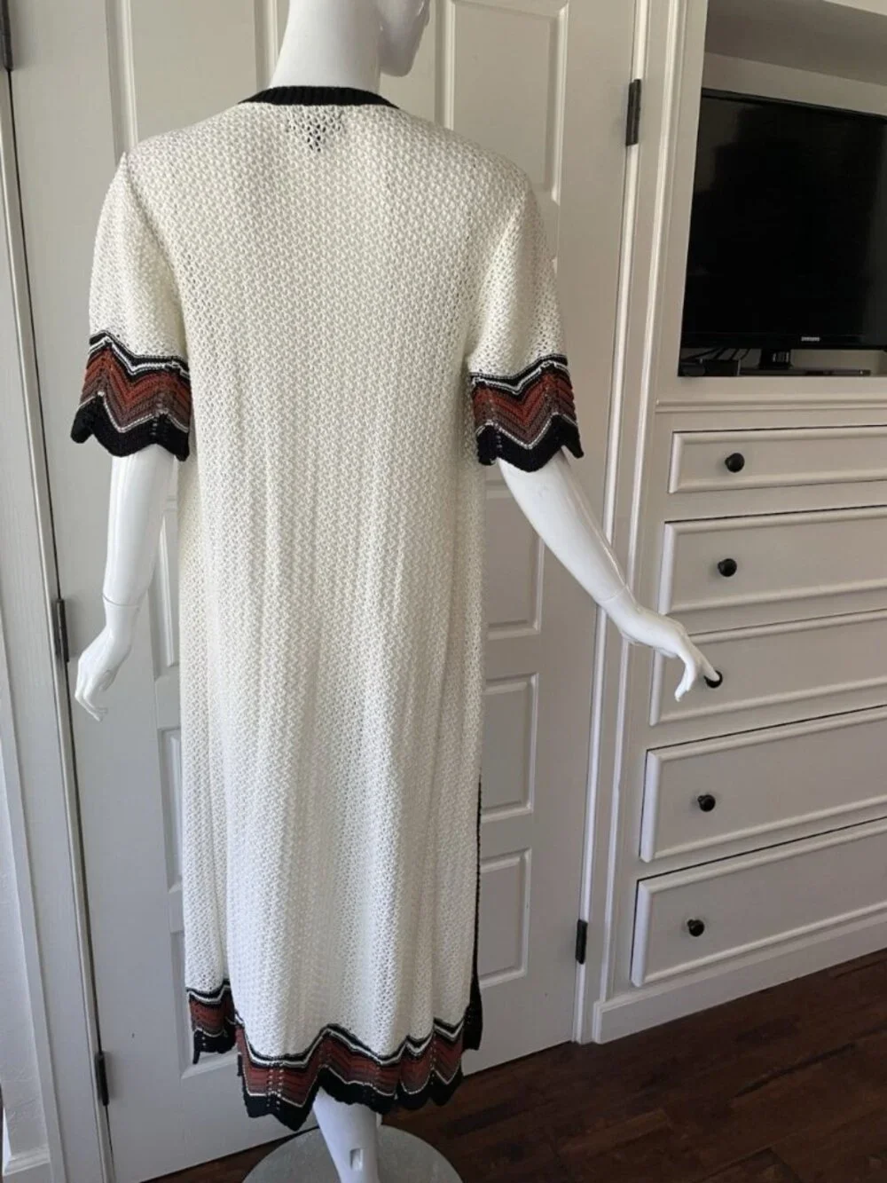 ANN TAYLOR Crochet Knit Viral Kimono Duster Sweater M/L Open Front Cream Boho